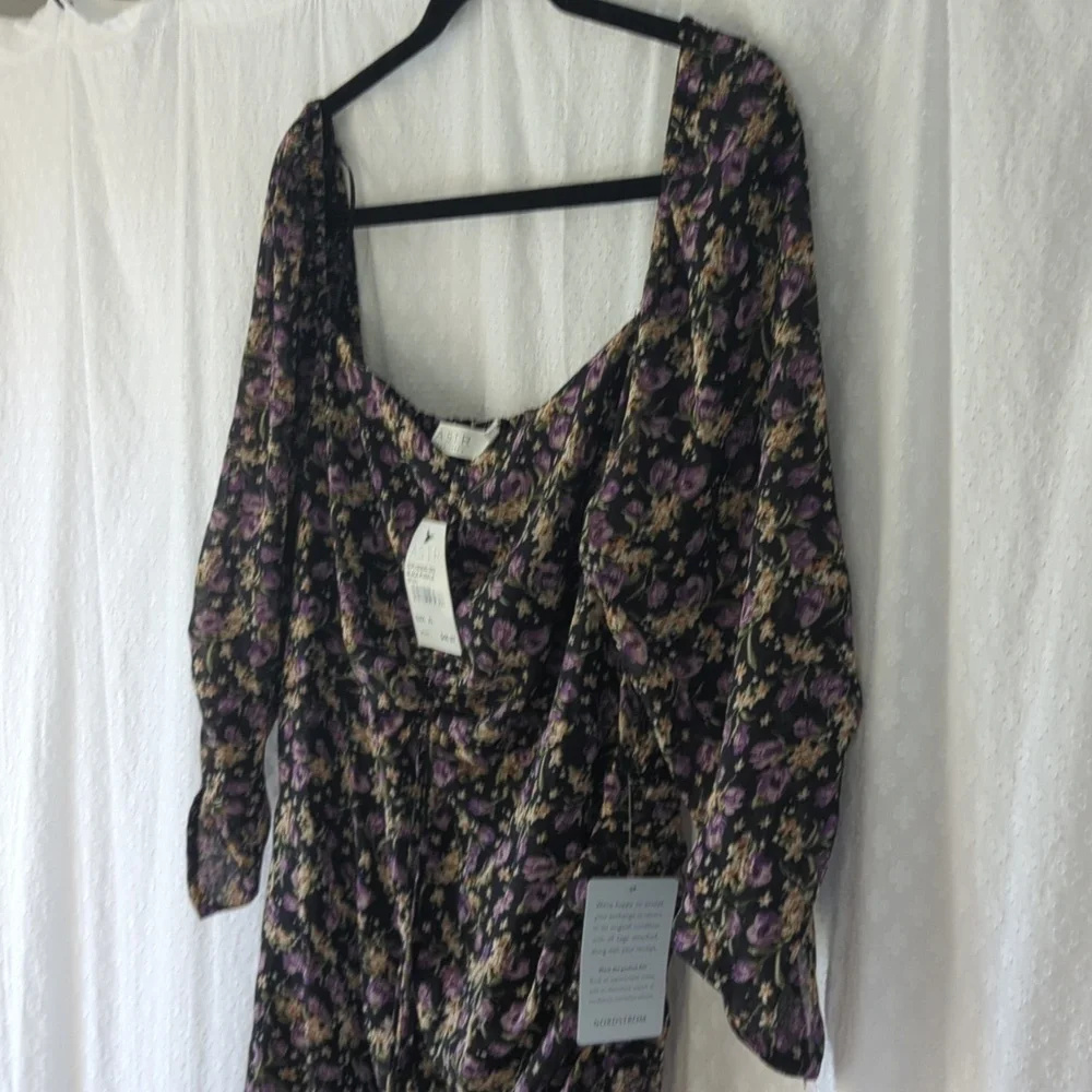 Astr Asymmetrical Floral Dress in Black and Purple Ditsy Print Women's XL - Picture 3 of 9